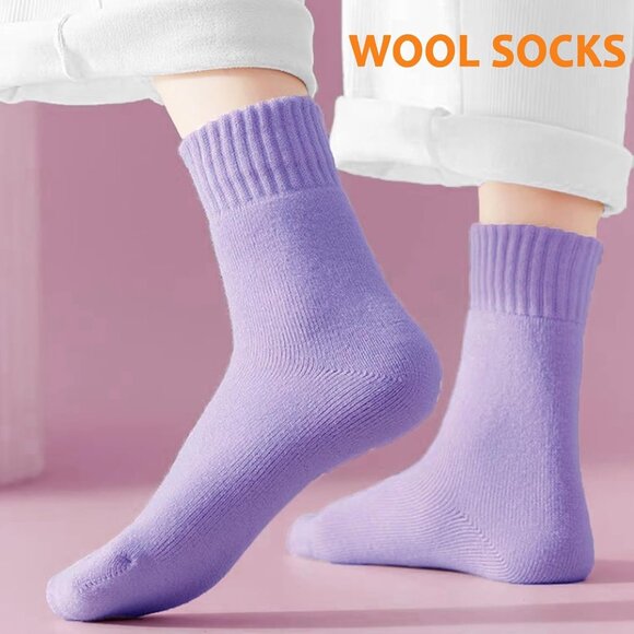 Women 5 Pairs D- Black,White,Grey,Pink,Purple Warm Winter Cozy Thermal Socks - Picture 6 of 6